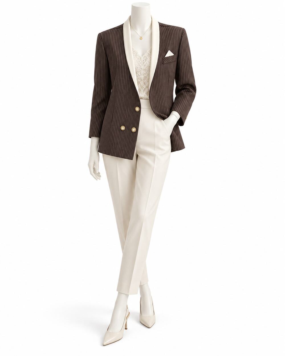 Vintage Brown Pinstripe Tuxedo Blazer Oversized Quiet Luxury Chic Womens Est XL